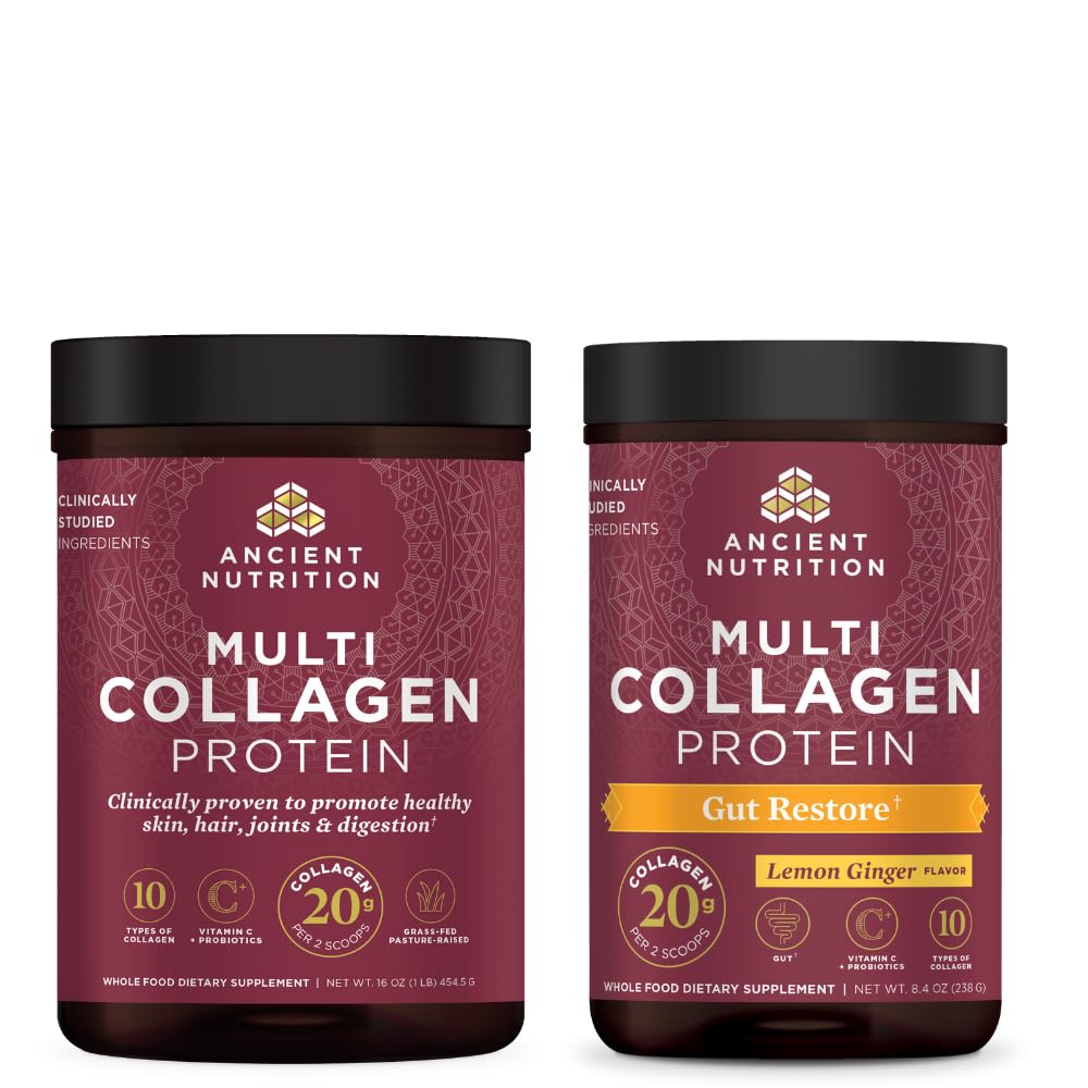 Gamle Ernæring Multi Collage Protein pulver, Unflavored, 45 Serveringer + Multi Collage Protein pulver, Gut gjenoppretting, 20 Serveringer