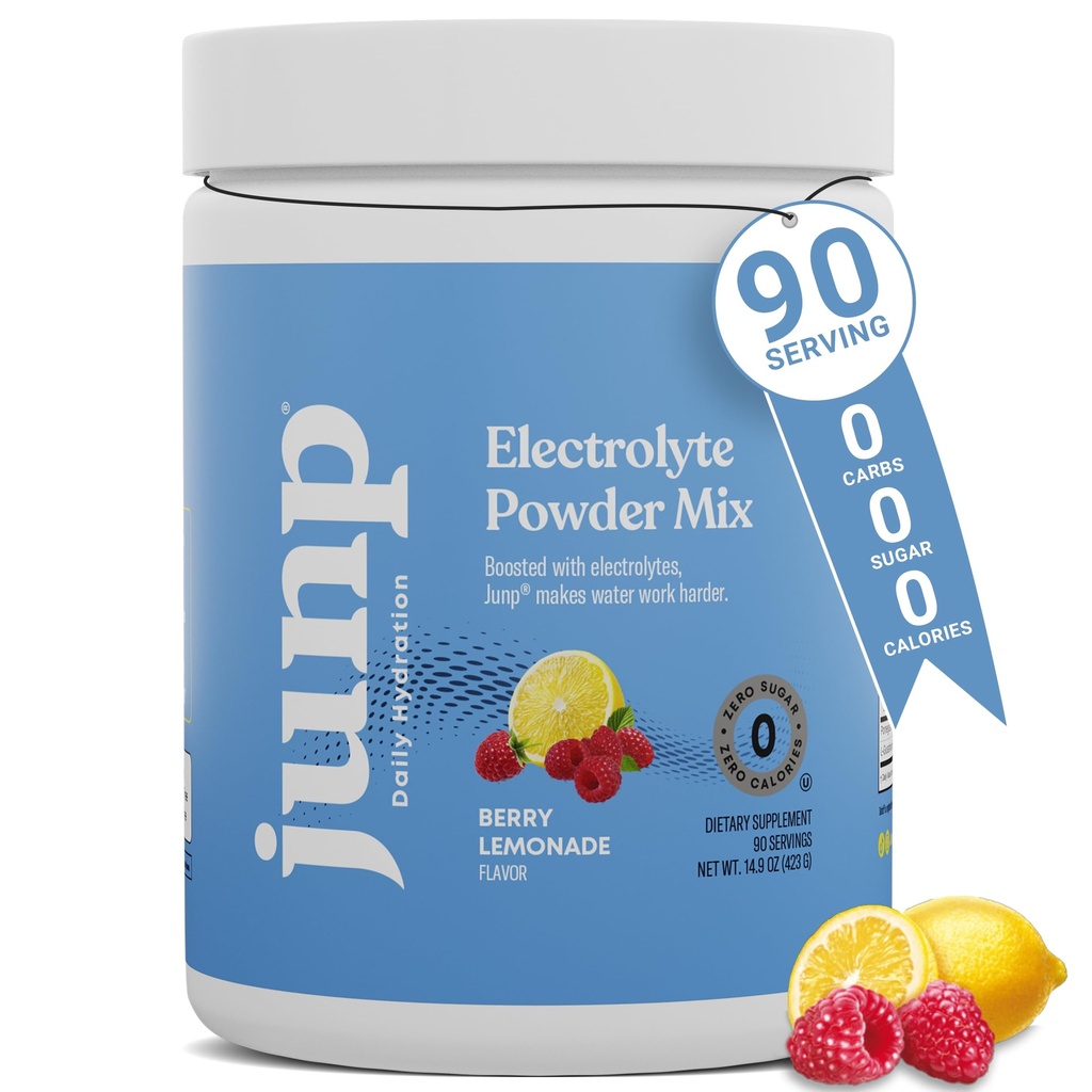 JUNP Electrolytes pulver Ingen sukker Ingen karbohydrater - Berry sitronade keto elektrolyte drikk blanding - Kalium & Salt Hydration Powder Electrolytes - Zero calorie sukker gratis elektrolyte pulver, 90 serveringer