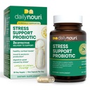 Daglig Nouri Stress Support Probiotic for kvinner og menn | støtter Cortisol Management, Stress Relief, Mood, Digestion & Gut Helse | 3 klinisk studerte strimler + Vegan Omega olje | 30-dagers forsyning