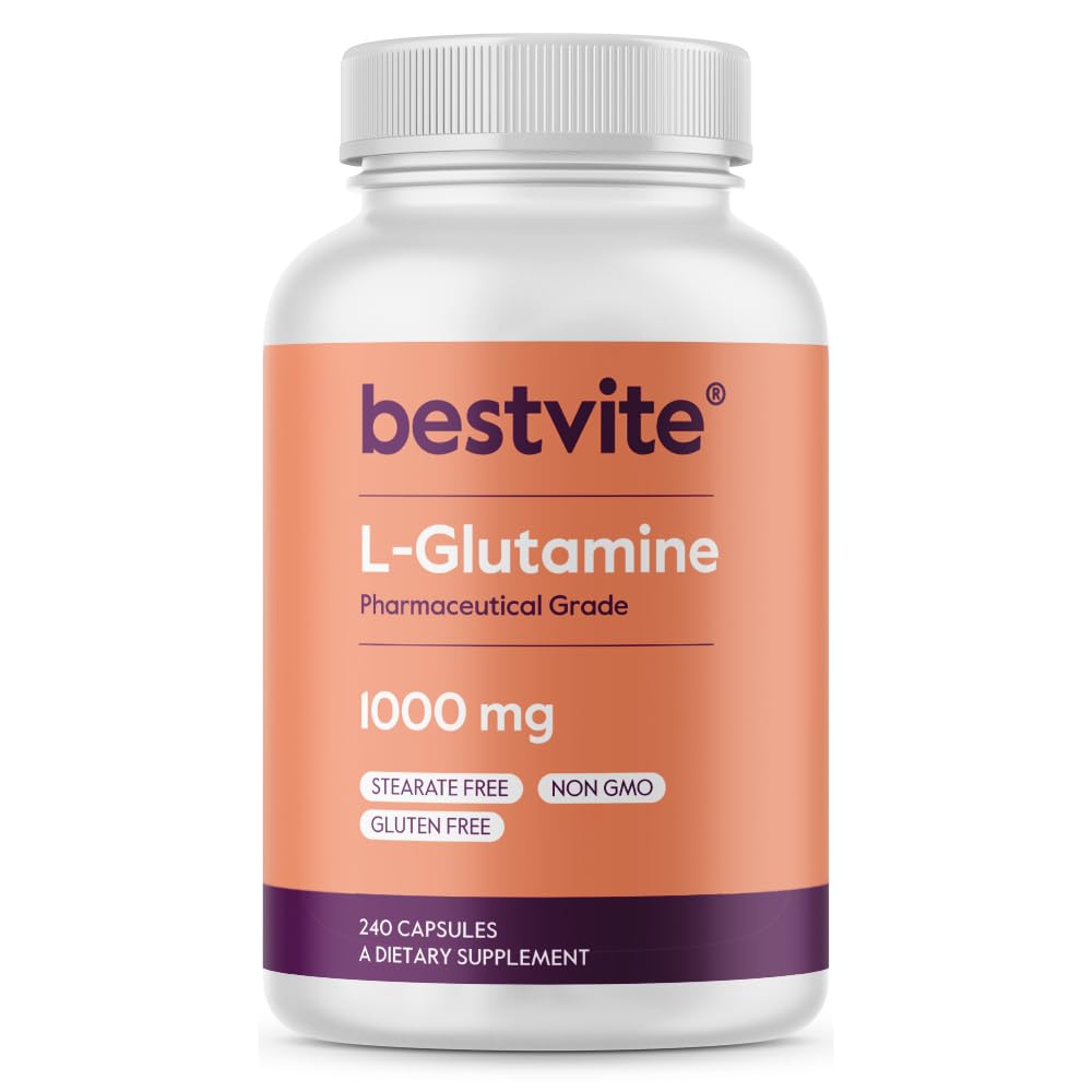 BESTVITE Filler-fri L-Glutamine 1000mg per kapsel (240 kapsler) - Gratis skjema - Ingen stearater - Glutenfri - Ikke GMO - Pure L Glutamin Supplement - Maksimal styrke Glutamin Kapsler