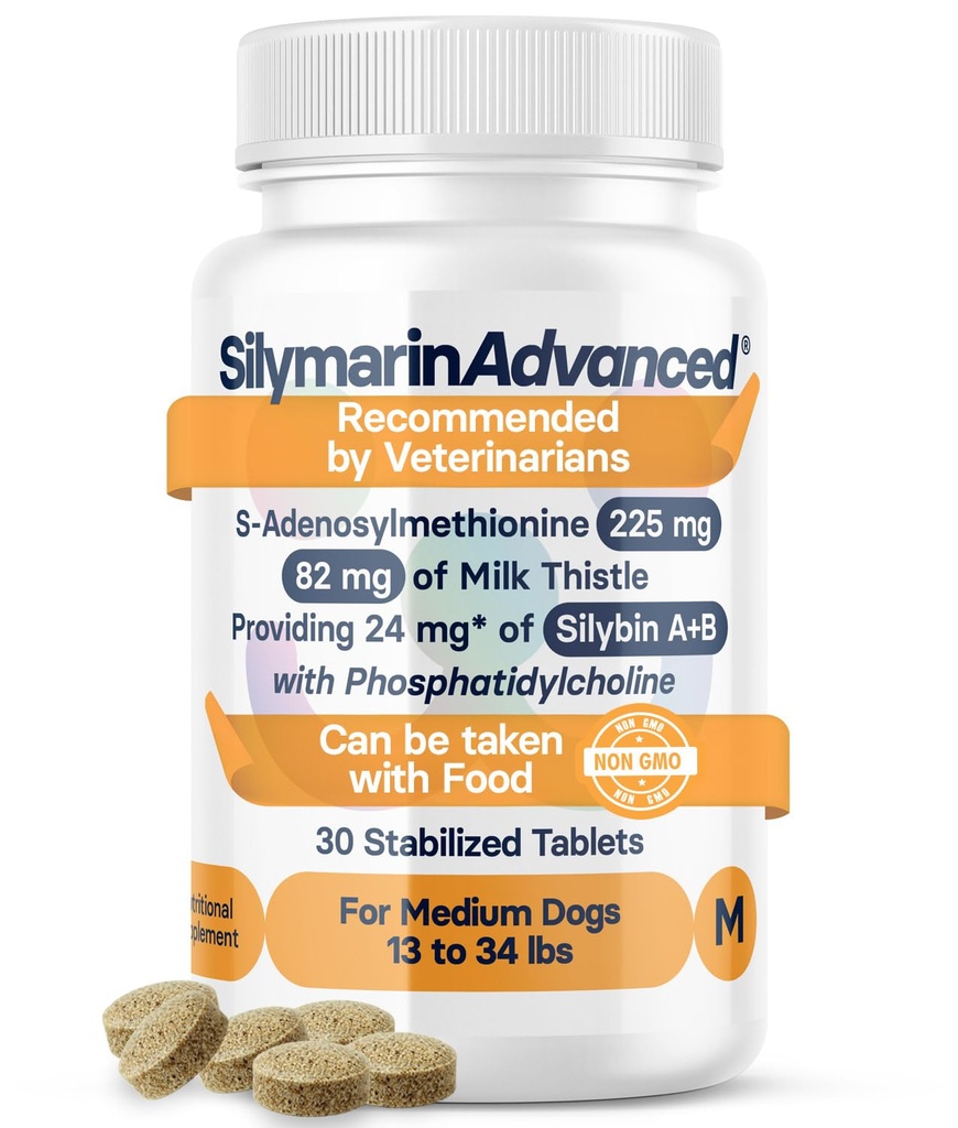 Liver Health Supplement for mellomhunder - Melk Thistle for hunder Liver Support med S-Adenosylmetionin (Same) & Silybin - 30 tabletter