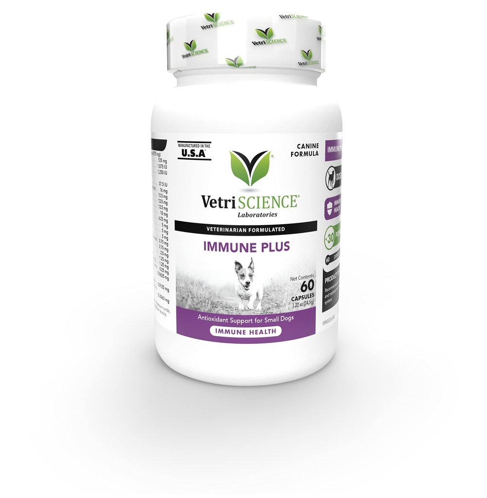 VetriScience Immunity Health Easy-Open Capsules, Immun Plus Supplement for små avledede hunder, Cell Advance Immune og Allergi støtte med antioksidanter, Hypoallergenic formel, 120 greve