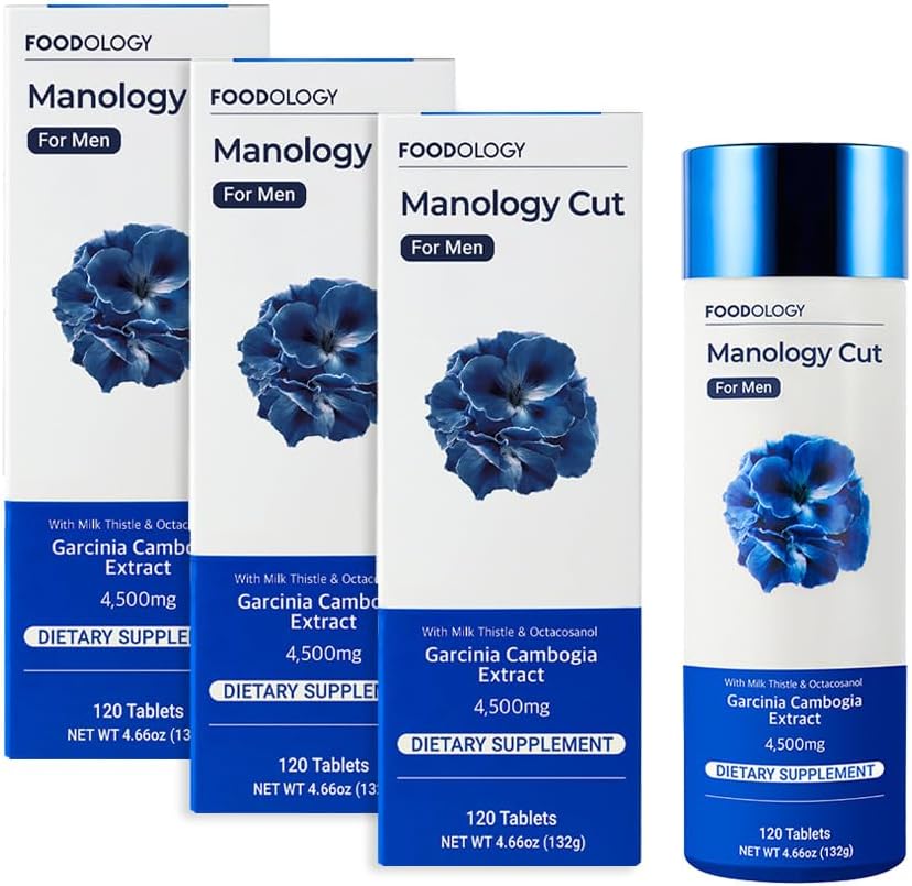 FOODOLOGY Manologi Cut (pakke med 3-360 tabletter, 180 serveringer i 60 dager) - Kroppsbalanse, Forbedret utholdenhet og lever helse støtte Garcinia Cambogia (HCA), Melk Thistel Oktacosanol