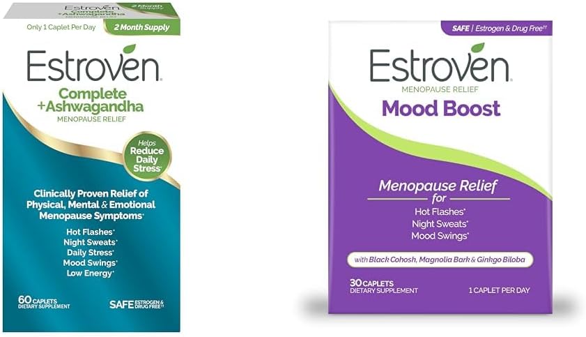 Estroven komplett Menopause Relief + Ashwagandha 60 Ct & Estroven Mood Boost Menopause Relief 30 Ct