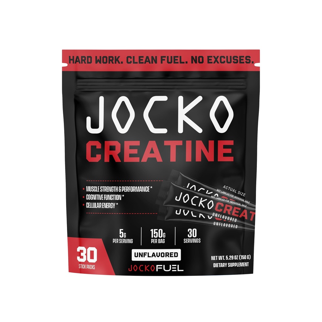 Jocko brensel kreatin pinne pakker - Kreatin Monohydrat pulver reise pakker for menn og kvinner, Supplement for atletisk ytelse og muskel helse, 30 Services 150g (uovertruffen)