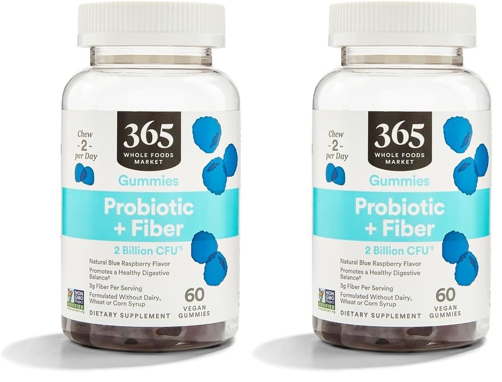 365 av hele matmarkedet, Gummies Probiotic Fiber 2 Bill Blå Bringebær, 60 greve (Pack of 2)