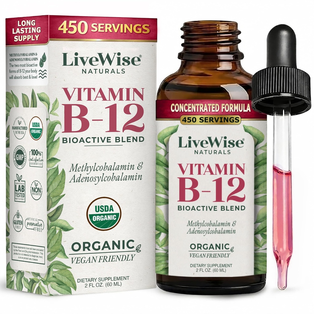 Væske B12 vitamin sublingual – all-naturlig flytende vitamin vegansk B12 dråper – ikke-GMO adenosylkobalamin Metylcobalamin B12 Supplement – Øk immunsystemet, metabolisme, energi og fokus!