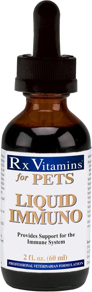Rx Vitaminer Flytende Immuno Hund & Cat Immune Support - Reishi Mushroom Plus L-Lysine for katter - Hund Immunity Booster Supplement - Bacon Flavor - 2 oz.