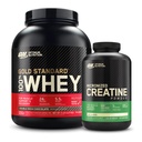 Optimum ernæring 100% gull standard Whey Protein pulver: dobbelrik sjokolade (5 pund) med mikronisert kreatinmonohydrat pulver, uflavorert (120 serveringer) - Bundle Pack