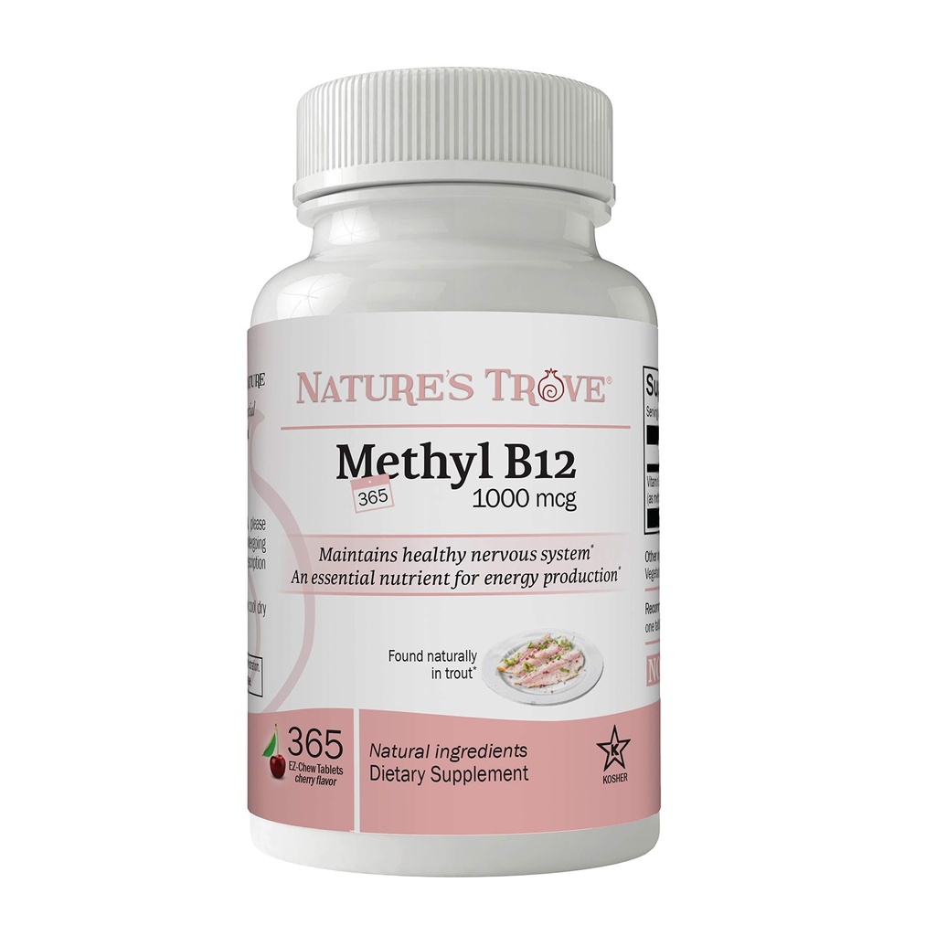 Naturens Trove Vitamin B12 Metylkobalamin 1000 mcg, 365 count, B12 Chewable Vitaminer, Cherry Flavor