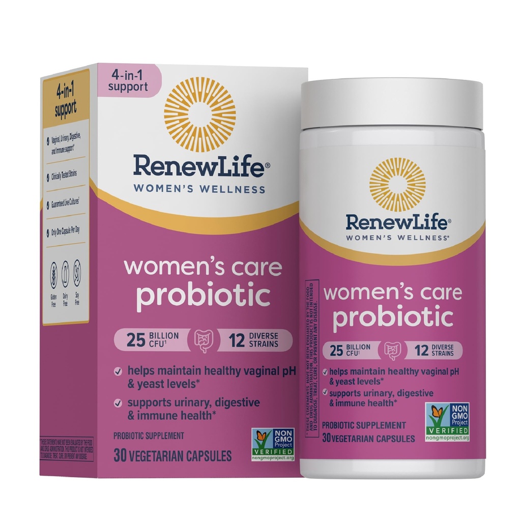 Fornye liv Kvinners probiotiske kapsler, støtter pH-balanse for kvinner, Vaginal, urinvei, Digestiv og immun helse, L. Rhamnosus GG, Dairy, Soya og Glutenfri, 25 milliarder CFU - 30 Ct