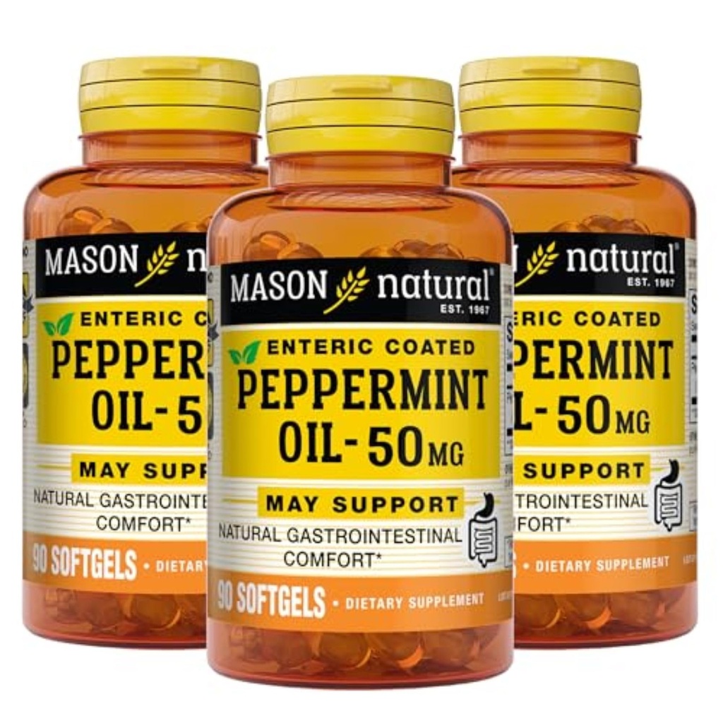 MASON NATURAL Peppermynteolje 50 mg Enteric Coated Supplement, 270 dagers tilførsel av gastrommel støtte for normalt funksjonell bummel, Softgel piller