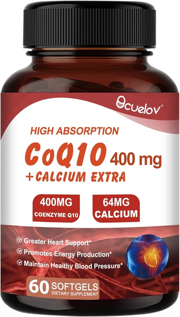 CoQ10 400mg Kapsler, Coenzyme Q10 høy absorpsjon kosttilskudd, hjerte støtter og cellulære energi produksjonstilskudd, ingen smør, ingen gluten - 60 kapsler (30 Serv)