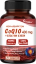 CoQ10 400mg Kapsler, Coenzyme Q10 høy absorpsjon kosttilskudd, hjerte støtter og cellulære energi produksjonstilskudd, ingen smør, ingen gluten - 60 kapsler (30 Serv)