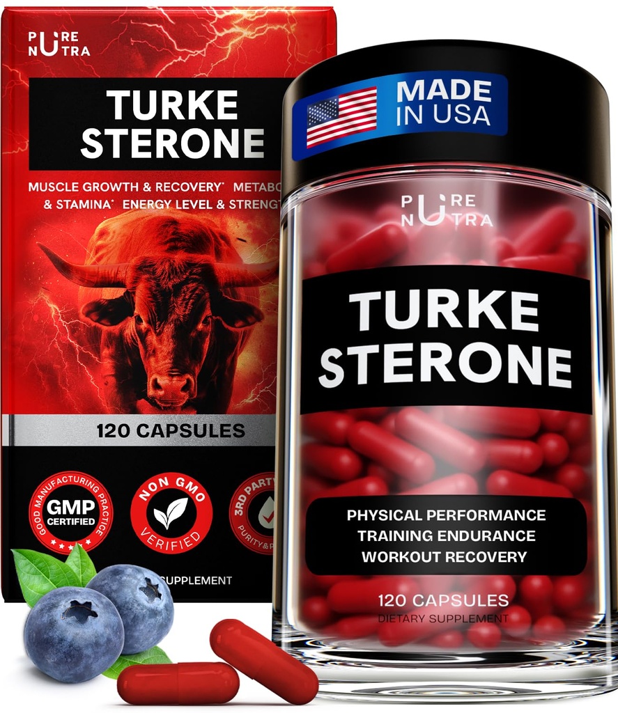 Turkesteron Supplement for menn - Økologisk Turkesteron Supplement for muskelvekst v/Fadogia Agrestis Pterostilbene | Kompleksert Turkesteron pulver | 120 Turkestrone Vegansk kapsler 1 Pack