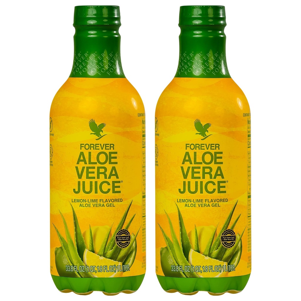 Forever Living - Aloe Vera Juice - Lemon Lime Flavor med ren indre leaf Gel - støtter digestion og immunitet - 1L hver (pakke med 2)