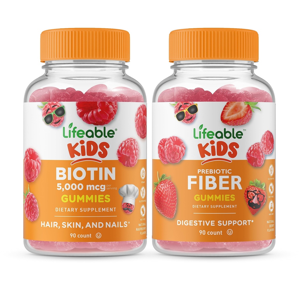 Livbar Biotin Kids + Prebiotic Fiber Kids, Gummies Bundle - Great Tasting, Vitamin Supplement, Glutenfri, GMO Gratis, Chewable Gummy