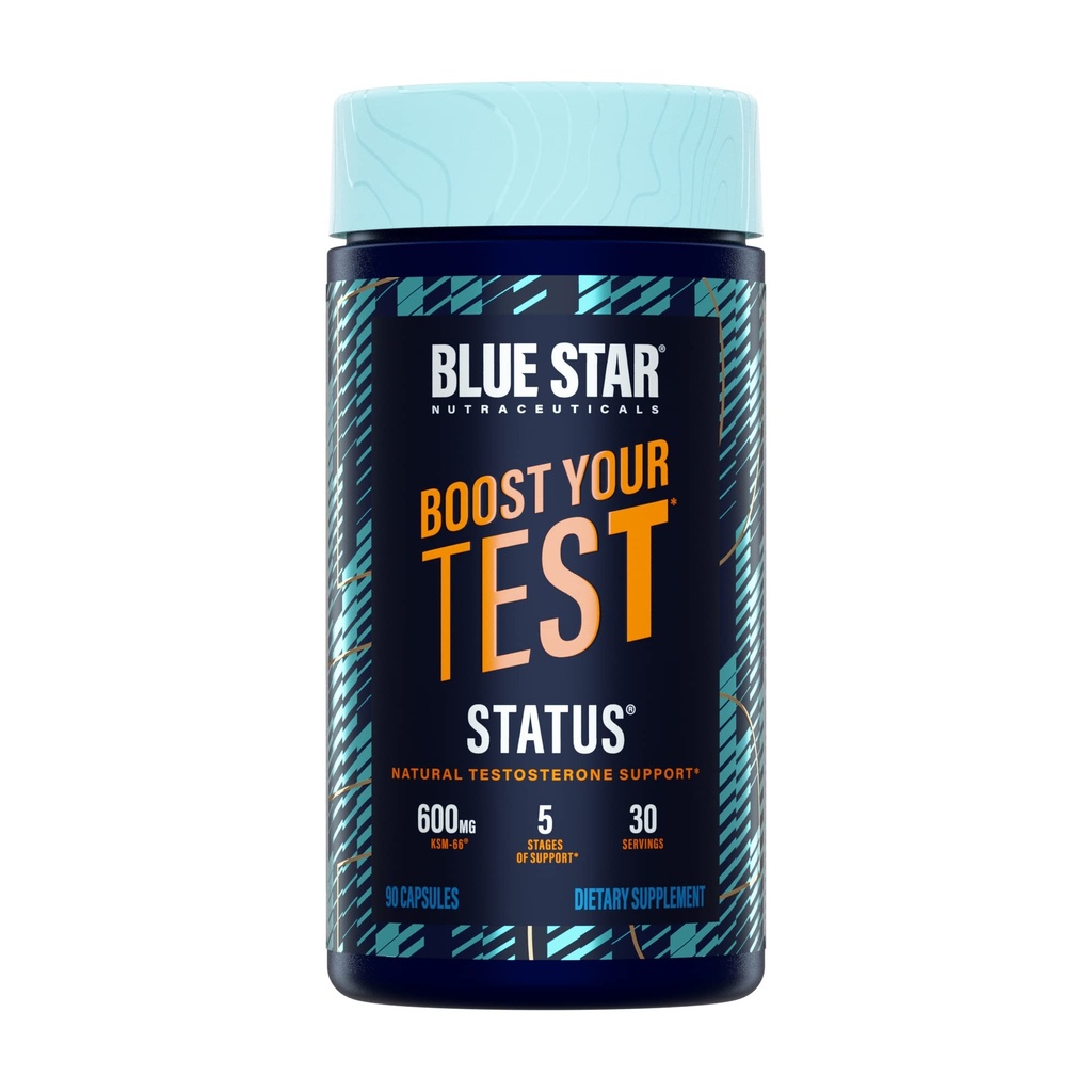 Blå Star Nutraceuticals Status - Testosteron Booster for menn - w/KSM 66 Ashwagandha - Invigorate Stamina, Muskelvekst og energi | Naturlig Test Booster Support - 90 Veggie Kapsler