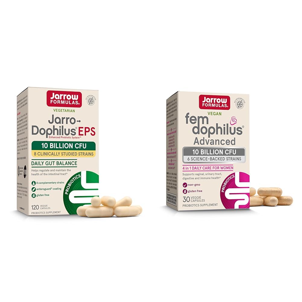 Jarrow Formler Probiotika Bundle med Jarro-Dophilus EPS 10 milliarder CFU 120 Caps og Fem-Dophilus Advanced 10 milliarder CFU 30 Caps
