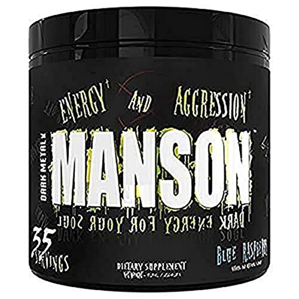 DARK METAL Inc. Manson høy stimul pre trening pulver, energi fokus styrke, lastet med Beta Alanine L-karnitin koffein Infinergy, 35 Srvgs, Blå bringebær
