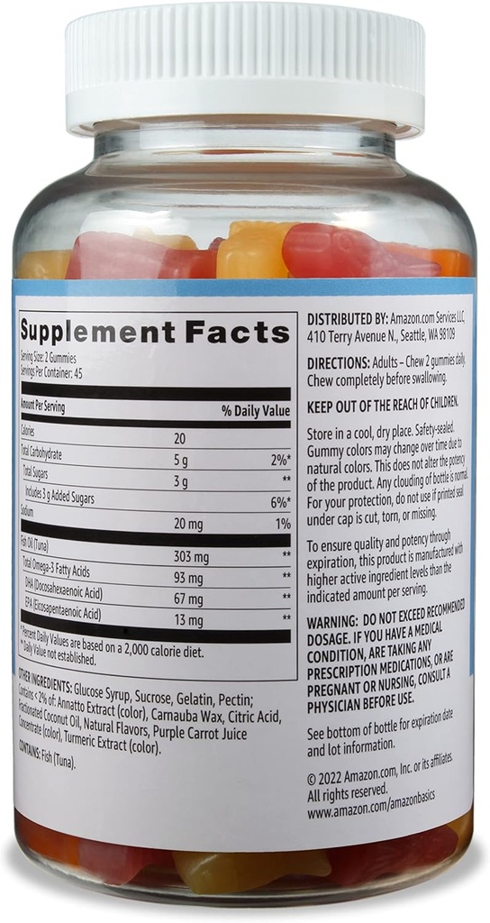 Grunnleggende fiskeolje 303 mg, sitron, oransje og jordbær-Banana flavors, 90 gummier (2 per servering), EPA og DHA Omega-3 fettsyrer (tidligere Solimo) (Pack of 2)