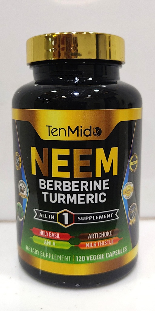 Neem Leaf Supplement - 8in1 Formula - Kombinere med Berberine, Turmeric, Holy Basil, Amla, Artichoke, Melk Thistle, og Black Pepper - Immunstøtte - 120 Kapsler i 4 måneders forsyning