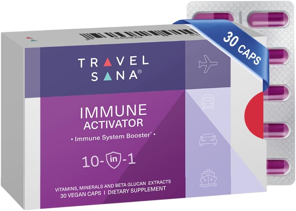 Immunaktivator | 10-i-1 immunforsterkning | Immunstøtte Supplement med Beta-Glucan, Vitamin C, A, D3, B6, B9, B12, Sink, Selenium og Manganesisk | 30 Vegankapsler