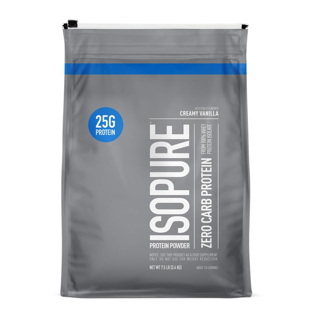 Isopure Zero carb 100% ren Whey Isolate Protein pulver, saltvannsfri, Glutenfri, Med Vitaminer, Kremig Vanilla, 25g Protein Per Serving, 7,5 Lbs, 110 Serveringer (Packaging May Vary)