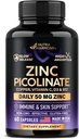 Sink Picolinate 50mg - Sink Supplement med kobber, vitamin D3 & B12 - Magevennlig | Slow release - Immun støtte og hud helse - høy absorpsjon med BioPerine & vitamin C - 60 Kapsler