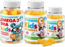 Omega-3 DHA Gummies & vitamin C Gummies for barn og voksne – immunstøtte, lavsugar, gelatin-fri, vegetarisk, Chewable Vitaminer for Toddlers