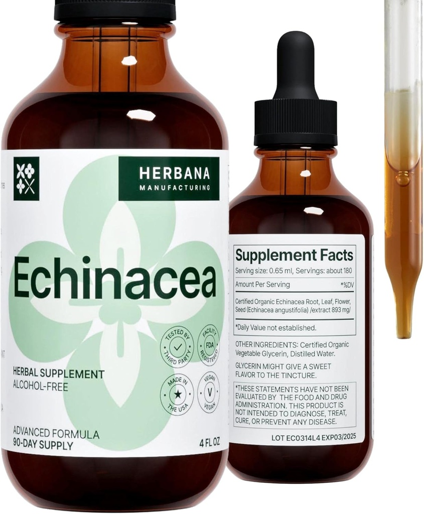 Echinacea 4 fl oz flytende ekstrakt - økologisk rot, blad, blomst, frø - Naturlig herbal supplement - Kropp, immunsystem støtte tinktur - høy potens drops - 90-dagers forsyning - familiestørrelse