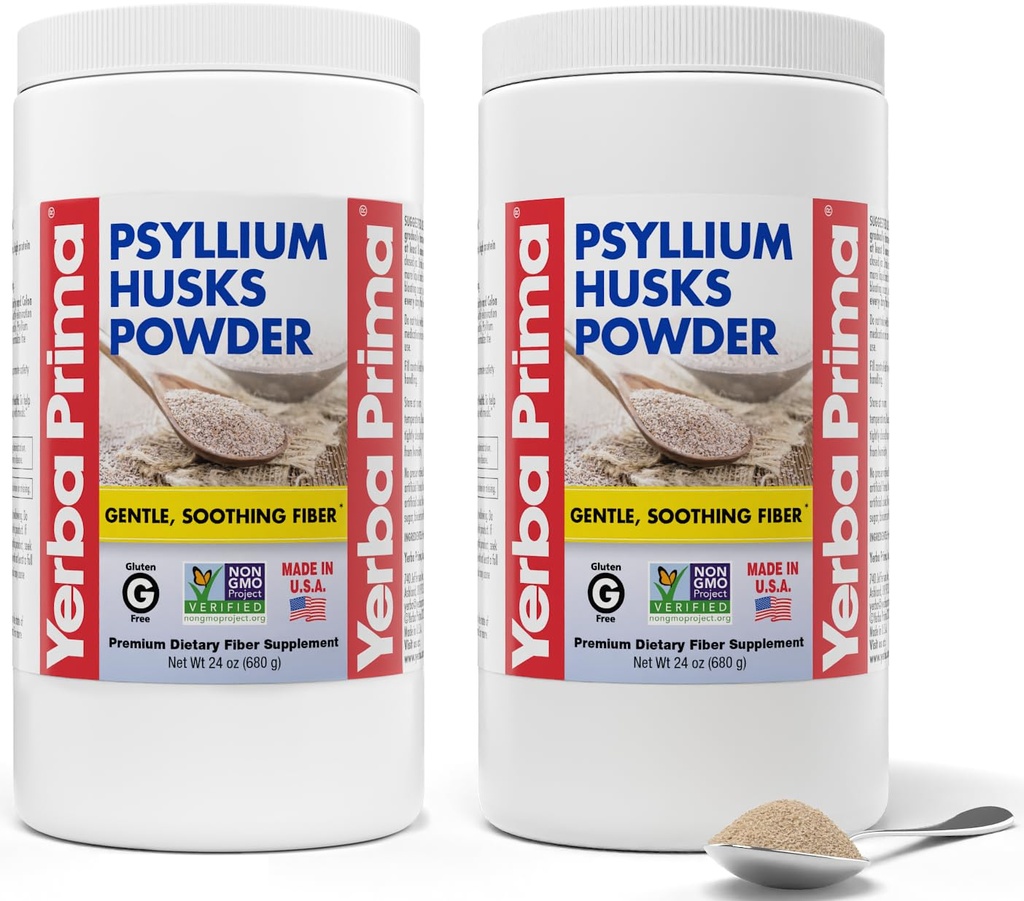 Yerba Prima Psyllium Husks pulver - 24 oz (Pack of 2) - Unflavored - Fine Ground - Naturlig fiber Supplement med løselig & uoppløselig fiber