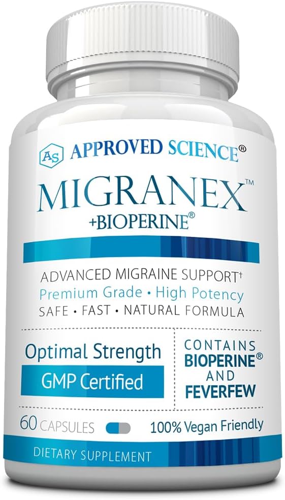 Godkjent vitenskap Migranex - Migrene og hodepine - Magnesium, Feverfew- 60 Kapsler - Pakke med 1 - Vegan