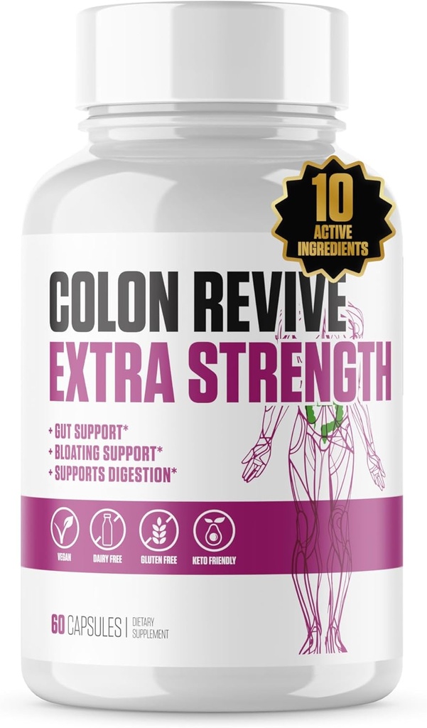 Colon Relive Extra Styrke | #1 Vurdert Colon Cleanse & Detox Supplement | Digestiv støtte, Redusere bloating, lindring relief w/Buckthron, Alfafa, Aloe Vera + Mer for menn og kvinner - 60 piller