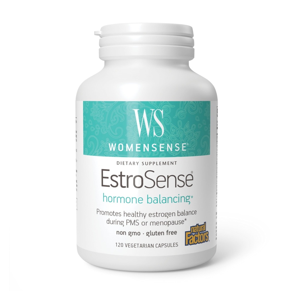Naturlige faktorer WomenSense EstroSense - Daglig Hormonal Balance Support Supplement - Støtter sunn menstruasjon og Menopause - Ikke-GMO Naturlig Supplement - 120 Vegetariske kapsler (60 Serveringer)