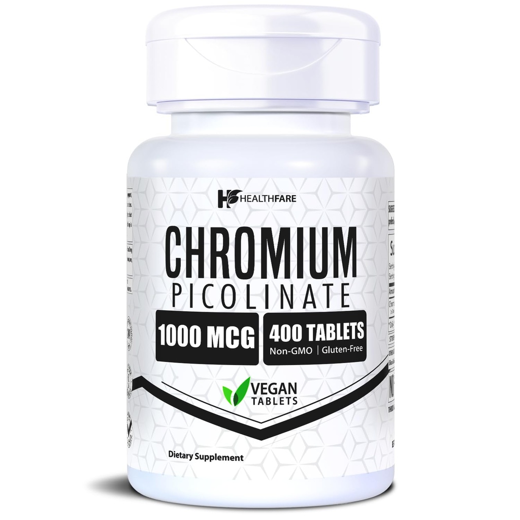 HealthFare Chromium Picolinat 1000mcg | 400 Vegantabletter | Høy absorpsjon Mineral Supplement | støtter sunn sukkermetabolisme og næringsstoffer Absorpsjon | Ikke-GMO, Glutenfri | laget i USA
