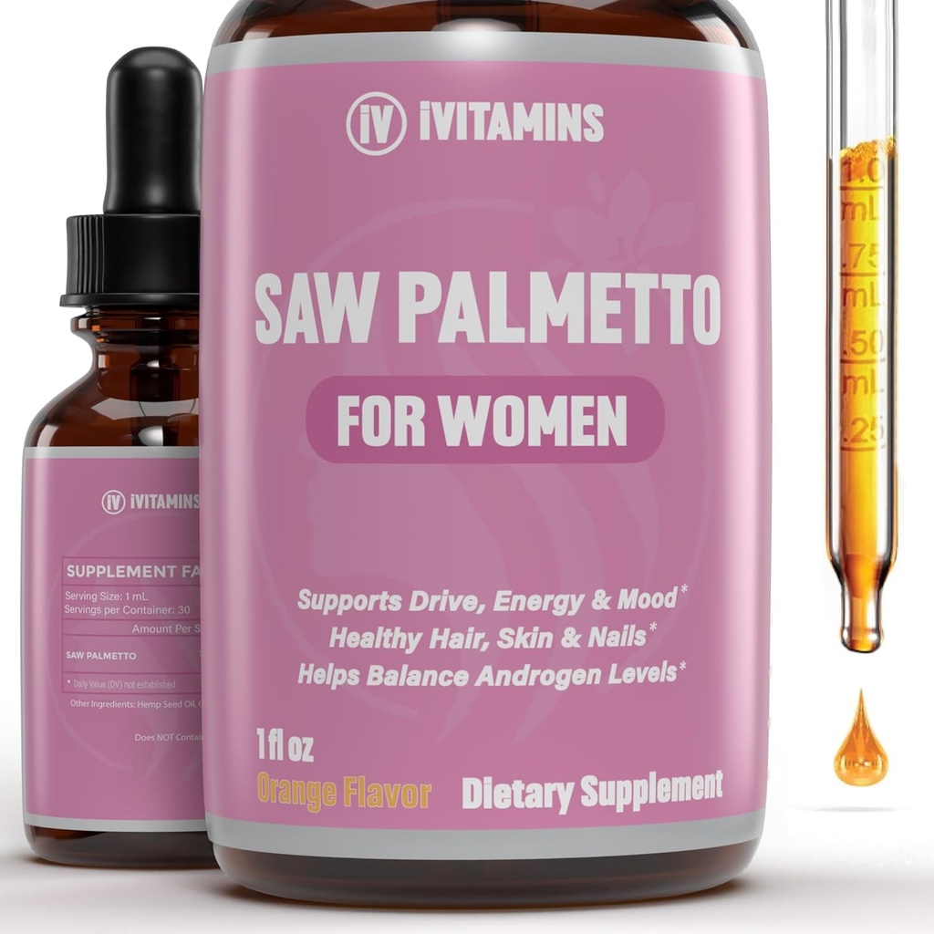 Saw Palmetto for kvinner | Hjelper til å redusere håravfall, støtter sunn hår, hud, negler, energi, humør og mer | DHT Blocker for kvinner hårvekst | så Palmetto for kvinner hår tap | 1 fl oz