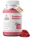 Mor Nutrient Cranberry Gummies Supplement for kvinner & barn- Urin Tract Helse- Mindre Tart & 90% Mindre Søt, Glutenfri, Ikke-GMO, Vegan - Ren tranebær Ekstrakt 1000mg - 100 Grev.