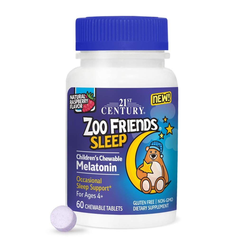 21st Century Zoo Venner sove Chewable Melatonin, bringebær flavor, 60 greve