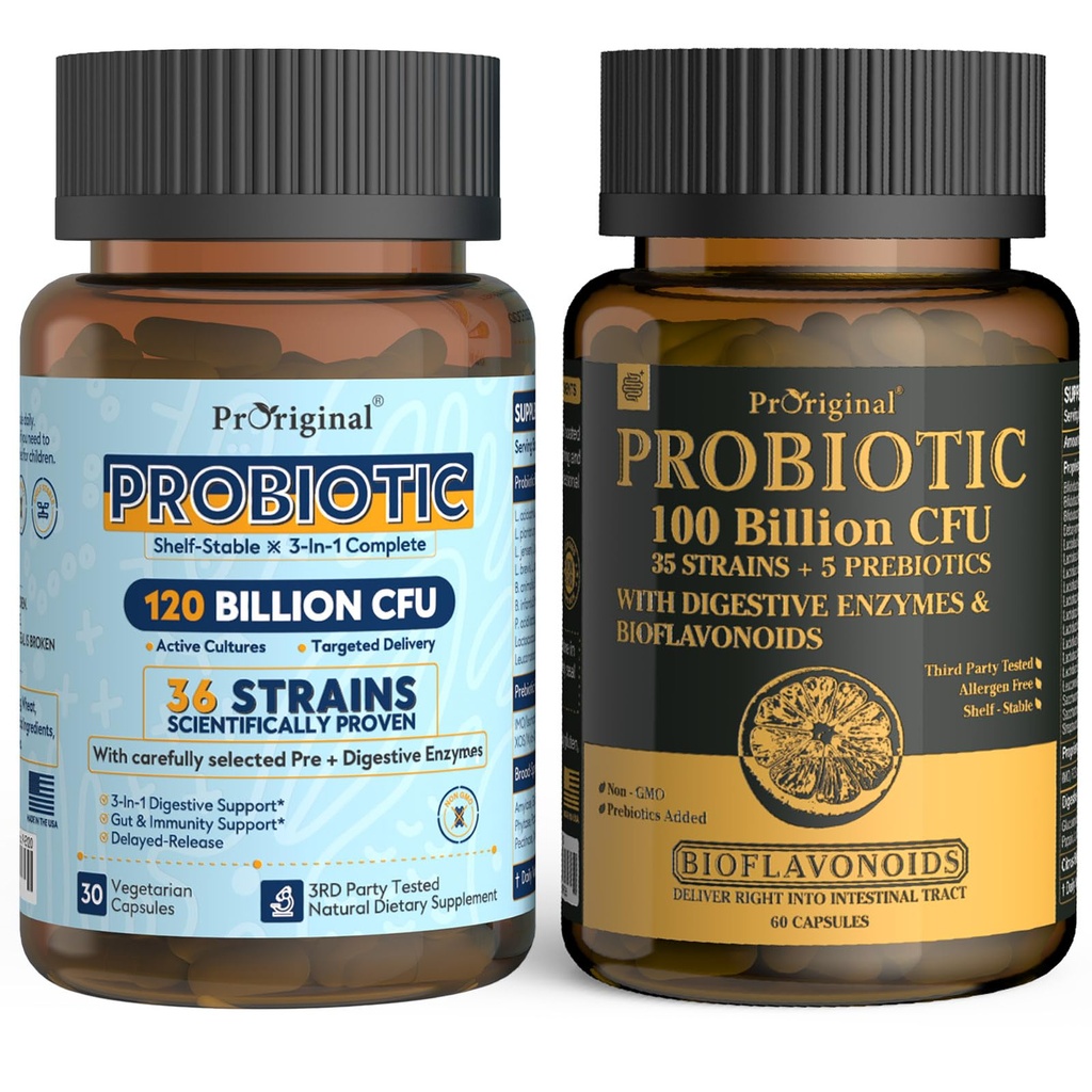 Probiotiske 100 milliarder CFU + 120 milliarder CFU for Gut & Digestive Helse, Vegan Acidophilus Probiotic Supplement