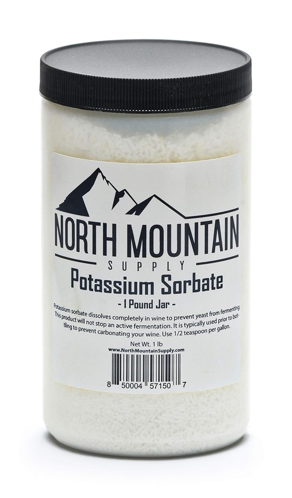 North Mountain Supply Food Grade Kalium Sorbate Stabilizer for vin, brewing og matbevaring – 1 pund Jar