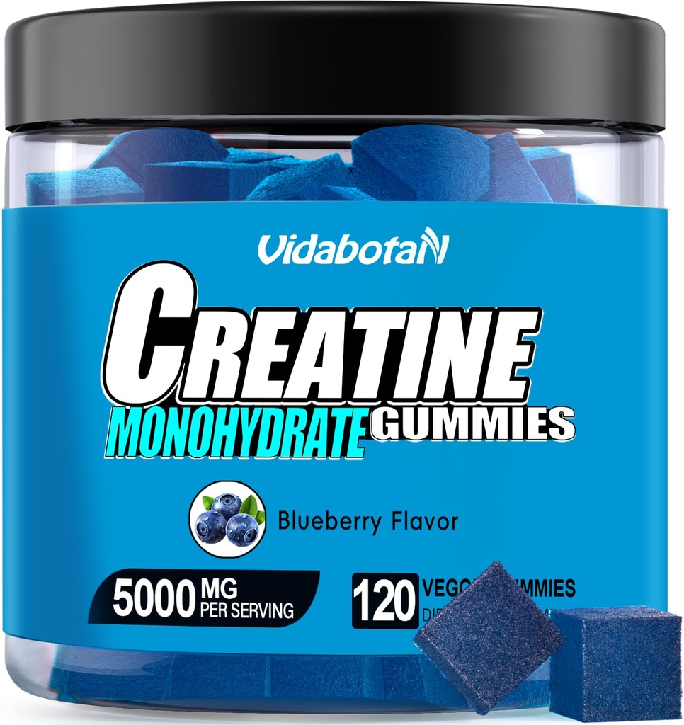 Kreatin Monohydrat Gummier for menn og kvinner-5g Kreatin Monohydrat per servering-økning styrke og bygge muskler, sukkerfri, Vegan, Blåbær Flavor, 120 greve,B571