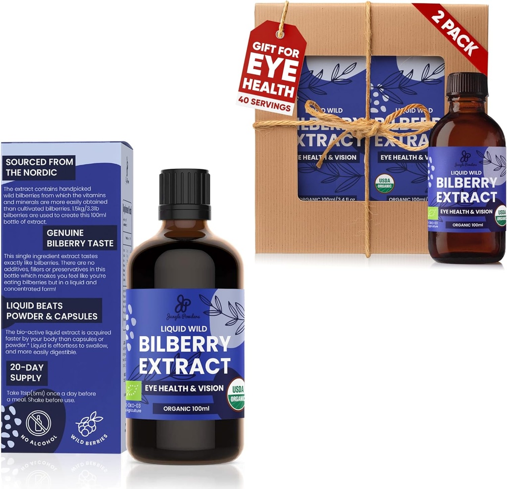 Jungle pulvere Wild Bilberry Extract 3x3.4oz Flaske av flytende bilbær anthocyanin alkohol-fri europeisk blåbær bilbær supplement for øyne høy biotilgjengelighet flytende ekstrakt