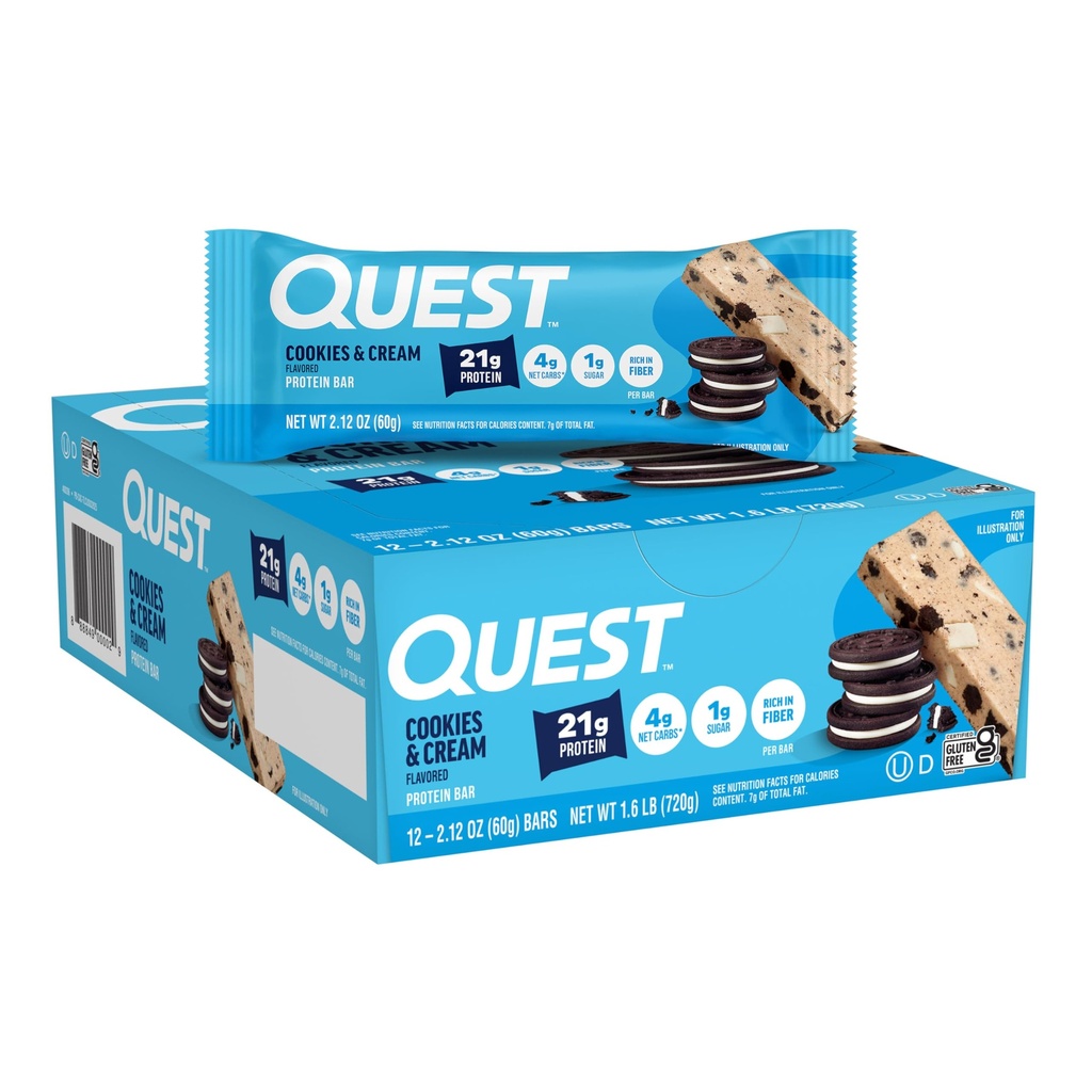 Quest næringskapsler og kremproteinbarer, 21g Protein, 1g Sukker, 4g Netto Carb, Glutenfri, Ketovennlig, 12 Count