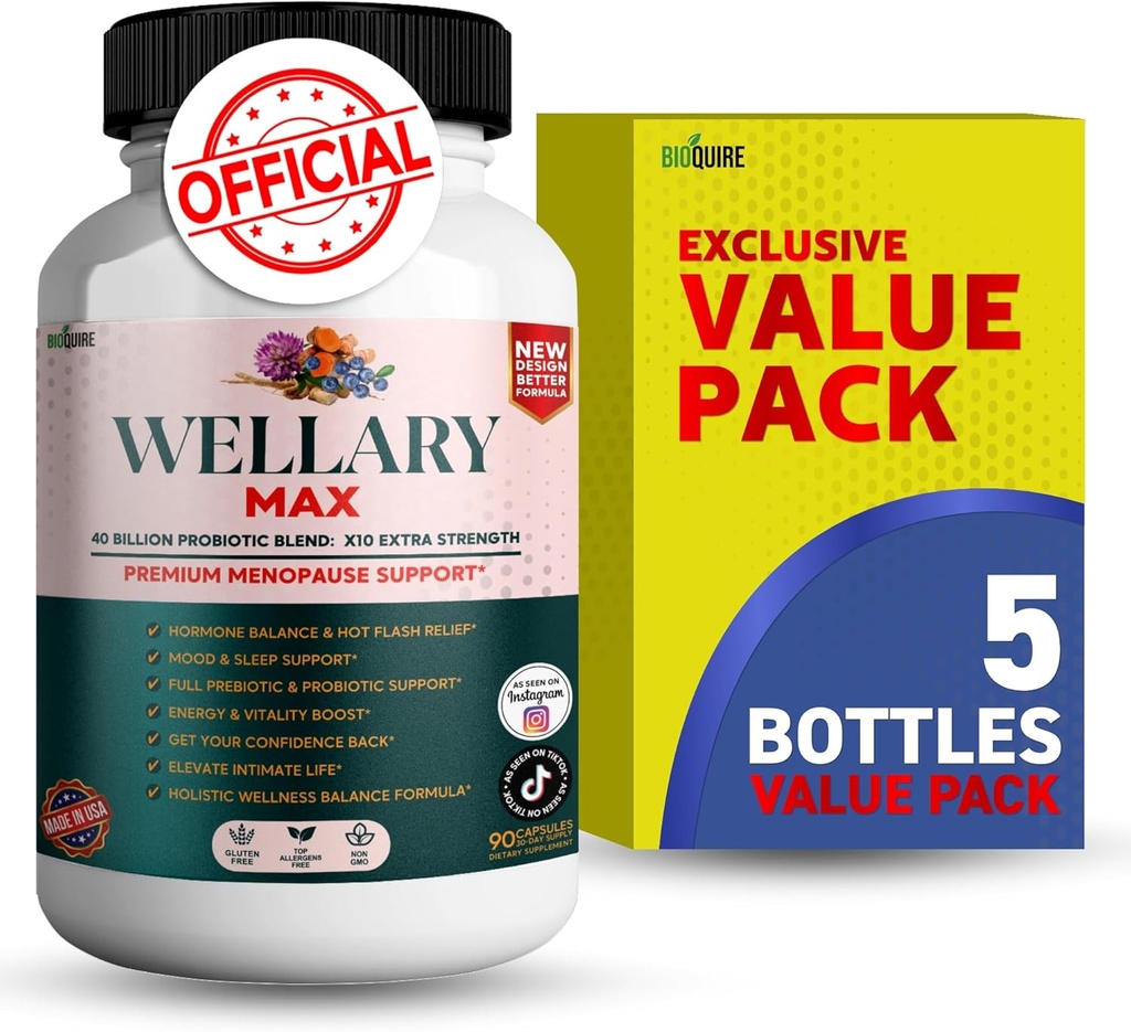 Wellary Max Menopause Support Supplement, 40 milliarder CFU Probiotiske blanding, 90 kapsler (5)
