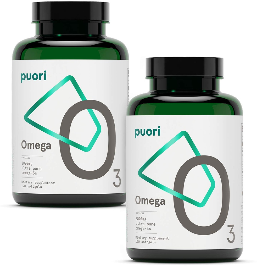 Puori Omega 3 Fish Oil Supplement - Ultra Pure & Burpless Wild Caught Fish Oil med 2000mg Omega 3 fettsyrer, 1250mg EPA & 500mg DHA støtter hjerte, hjerne og øye helse - IFOS sertifisert - 240 Softgels