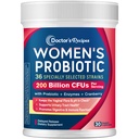 Doctors oppskrifter Probiotika for kvinner, 200B CFU 36 Strains, med prebiotika, enzymer og tranebær, Vaginal Urine Digestive & Immune, hyllestabile, 30 Caps