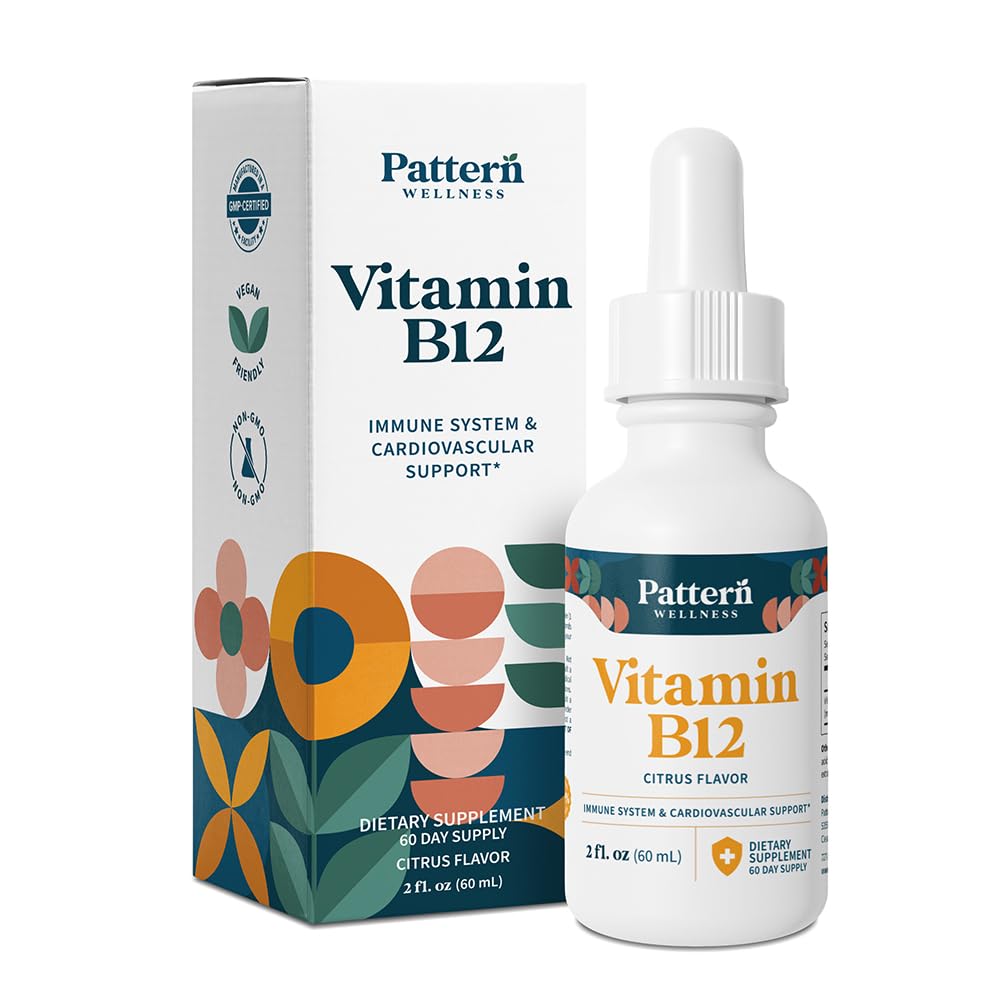 Mønster wellness vitamin B12 5000 mcg – sublingual flytende dråper – Metylkobalamin, støtter energi og immun helse – Vegan Citrus flavor – 2 fl. oz (60ml), 3rd Party Lab Testet