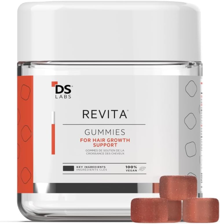 DS Labs Revita Håret Vitamin Gummies - Støtte for tykkere, Fullere utseende hår, med biotin, sink, vitamin D, jern, magnesium og Melatonin, Vegan, Glutenfri, Gelatin-fri, 60 Gummies