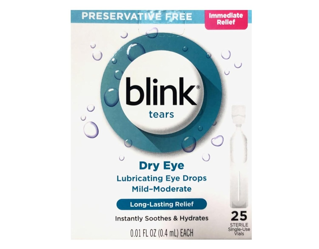 BLINK Tårer Øyedråper for tørre øyne, Preservative gratis slukende øyedråper, sterile enkeltbruk vialer, mild øye omsorg for mild til moderat tørr øye symtom lindring, 25 greve, 0,01 fl oz vialer